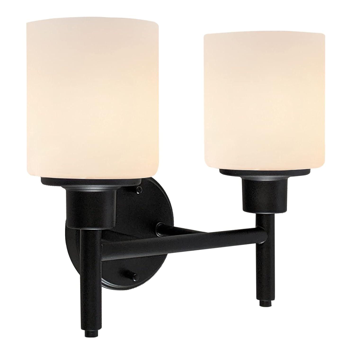 Design House 556191-BLK Aubrey Transitional 2-Light Indoor Wall Light Dimmable White Frosted Glass Shades for Hallway Foyer Bathroom, Matte Black