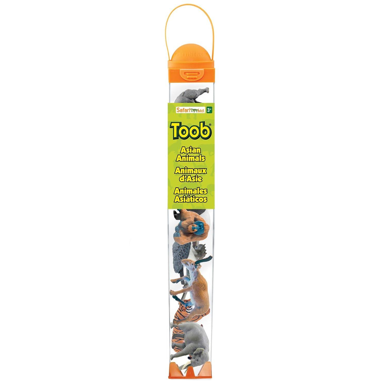 Safari Ltd. Asian Animals TOOB - Set of 8 Mini Figurines - Asian Elephant, Indian Rhino, Orangutan, Panda Bear, Tiger, Antelope, Philippine Eagle, and Gavial - Toys for Boys, Girls & Kids Ages 3+
