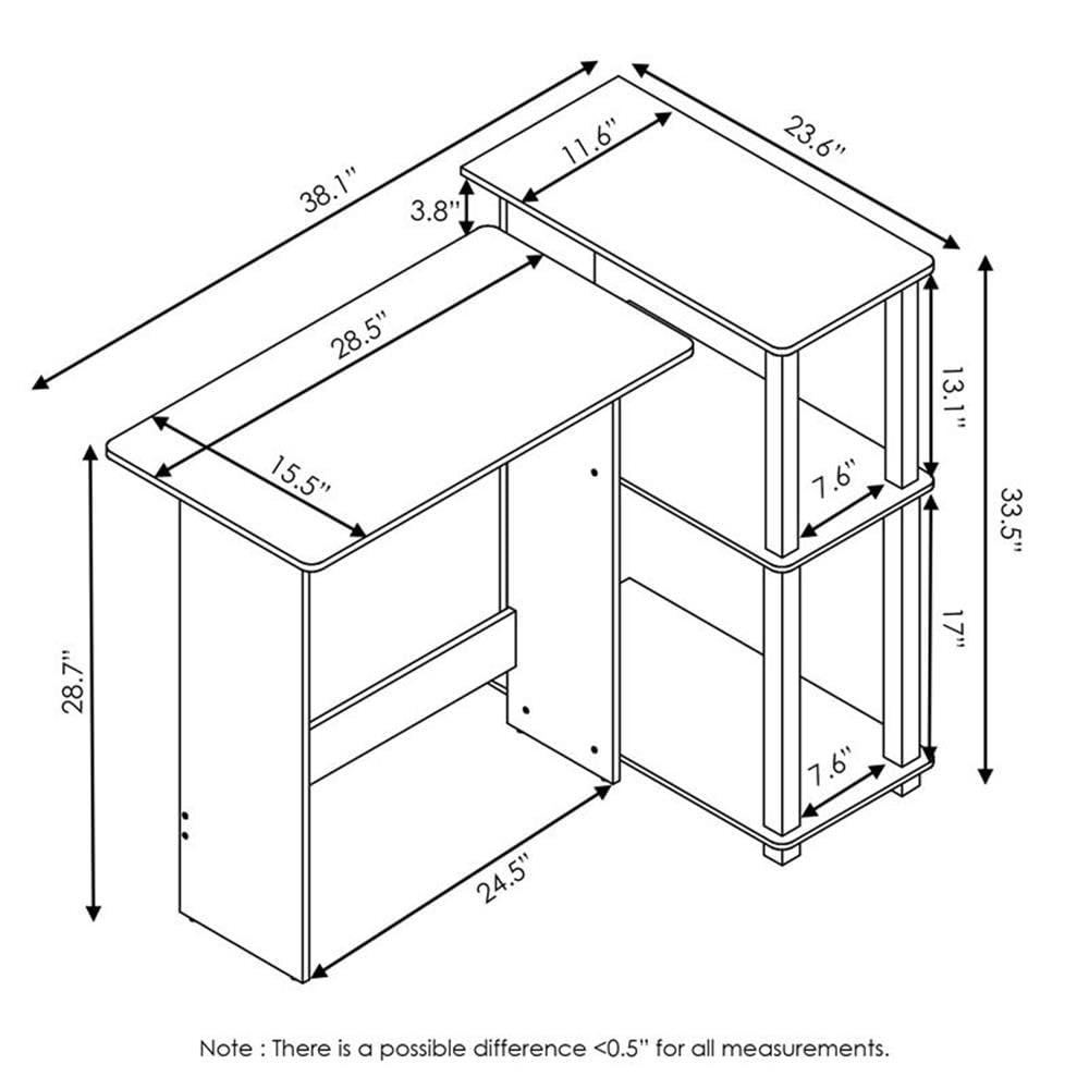 Furinno Abbott Corner Computer Desk with Bookshelf, 16086R1