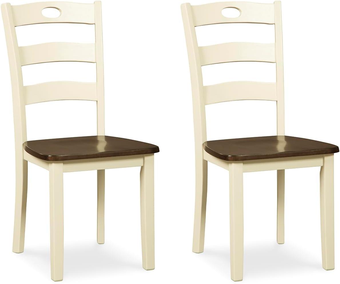 Set of 2 Woodanville Dining Room Side Chair White/Brown - Signature Design by Ashley: Farmhouse Style, Ladder-Back Design, Wood Frame