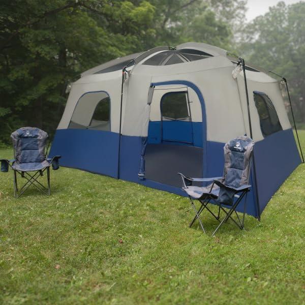 Gray and Navy 10-Person Three Season Cabin Tent with Carry Bag