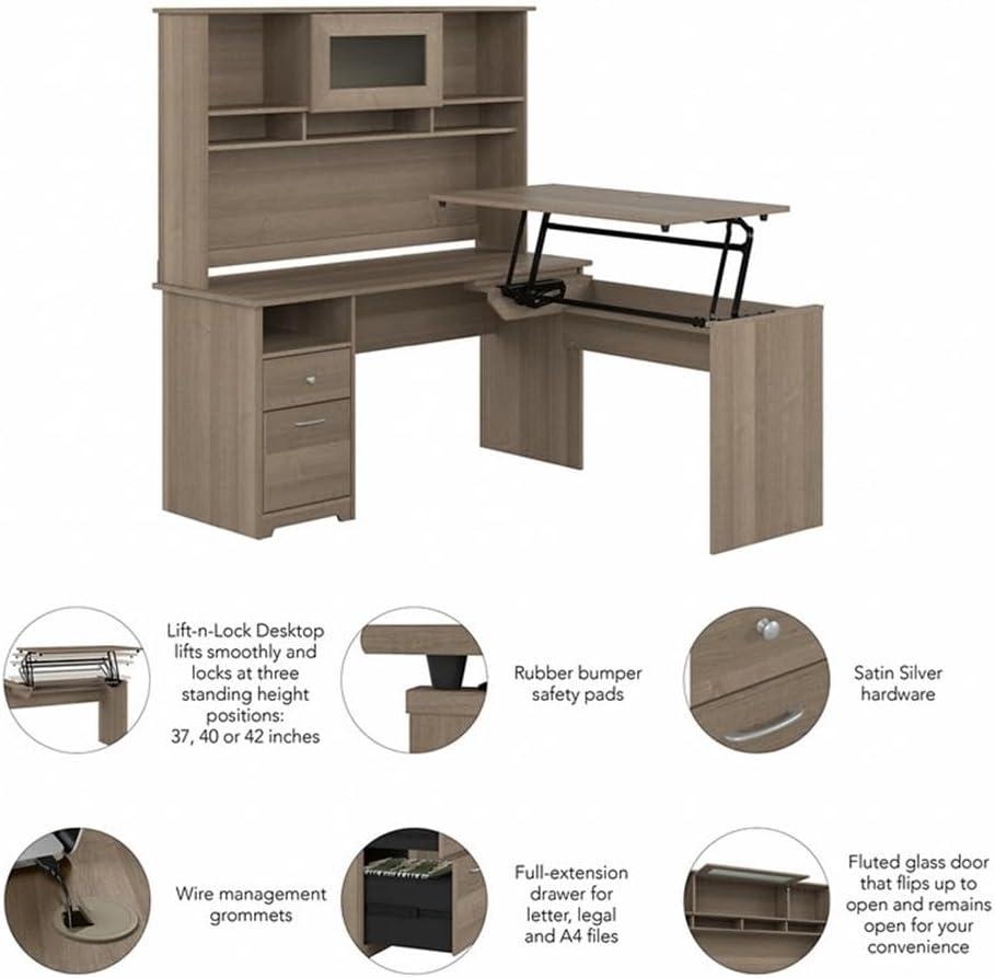 Cabot 60W 3 Position Sit to Stand L Desk & Hutch in Espresso Oak - Eng Wood