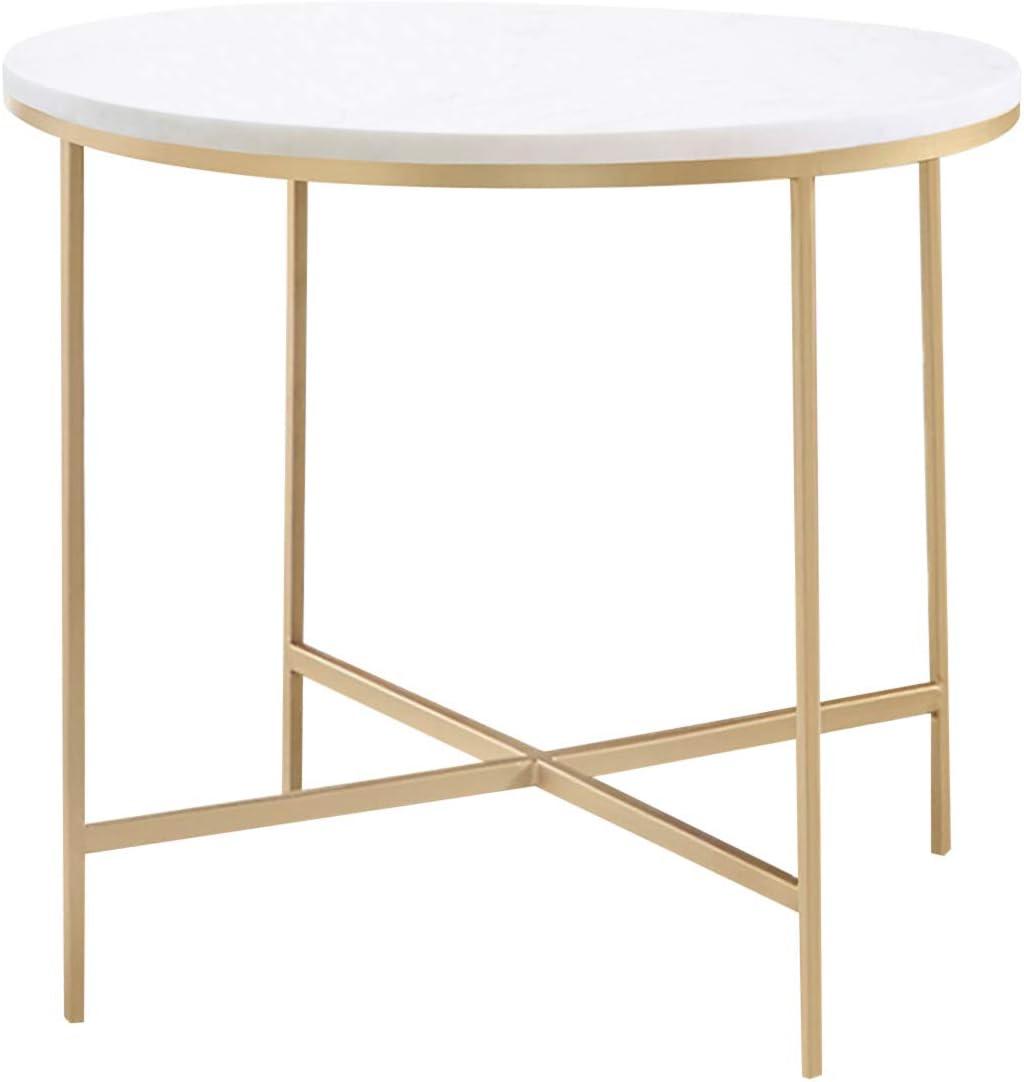 Round White Marble Top End Table with Gold Metal Base