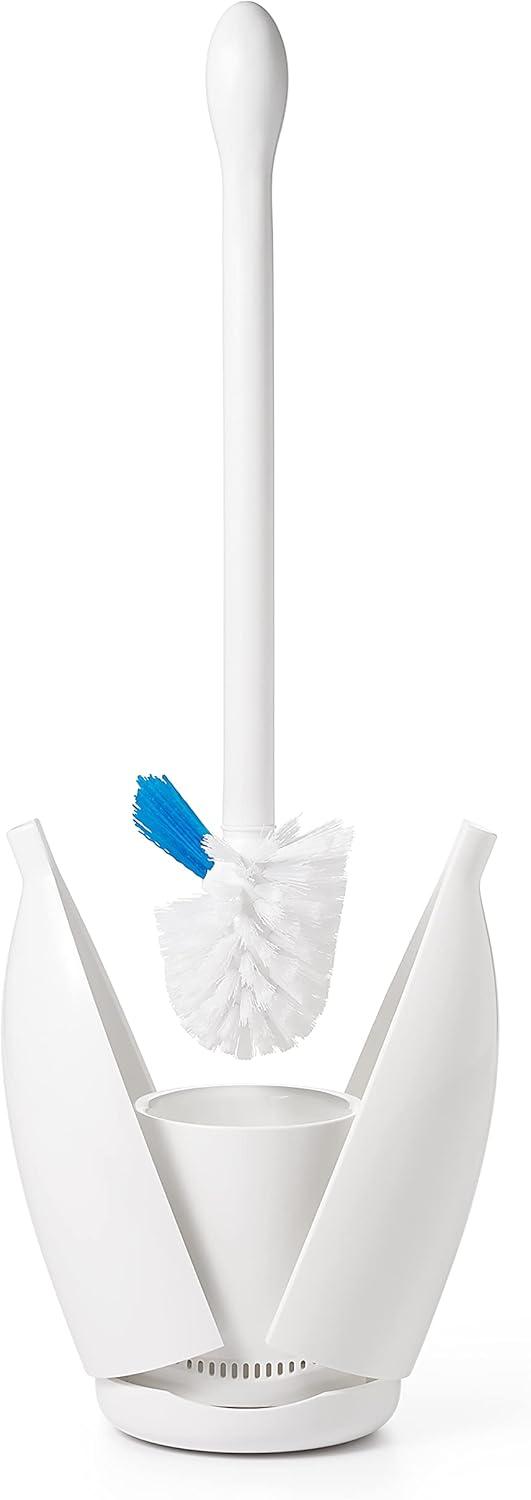 White Nylon Toilet Brush with Automatic Canister