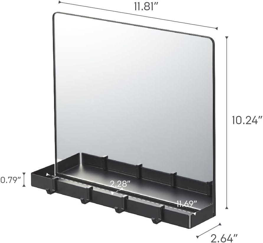 Black Magnetic Mirror with Storage Rack and Hooks