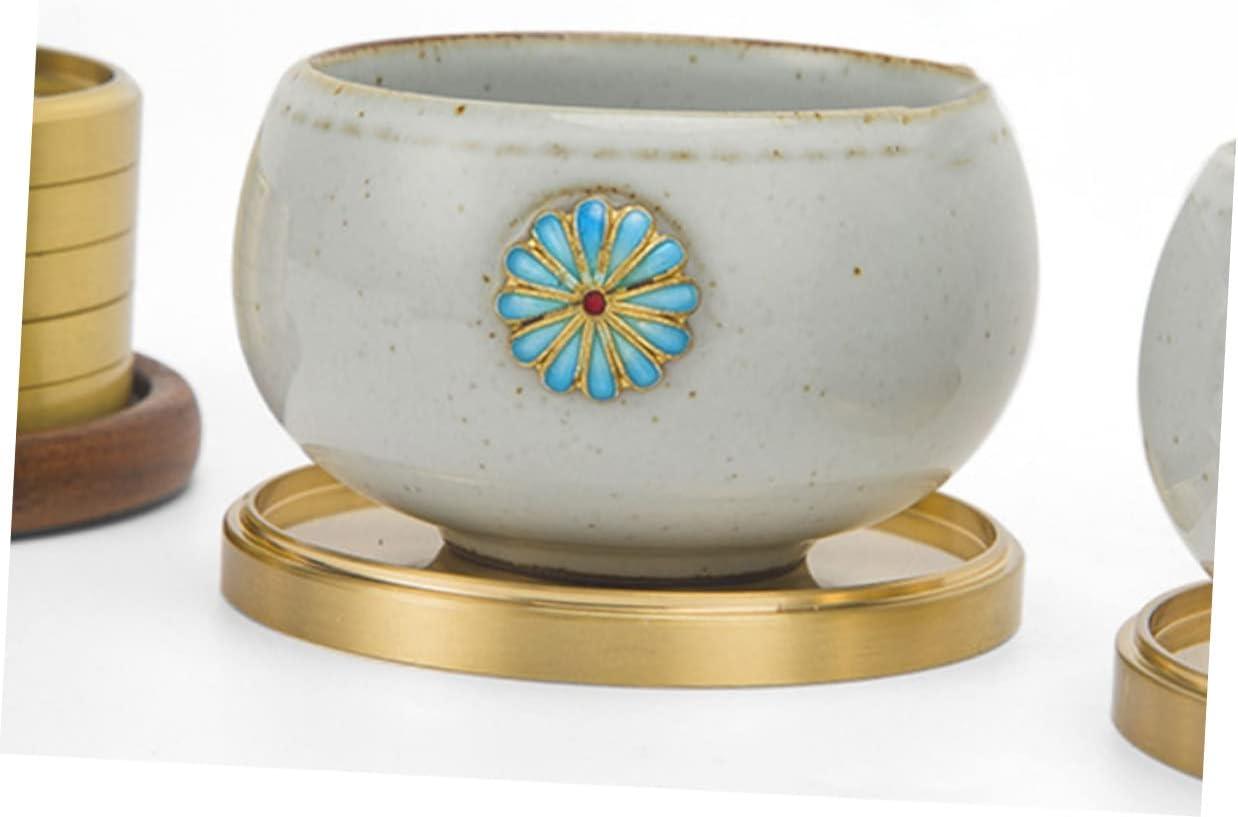 HERFIER 5pcs Copper Cup Coasters Cup Mats Saucers Teacup Storage Holder Coffee Cup Mats 2.59x2.59x0.24in