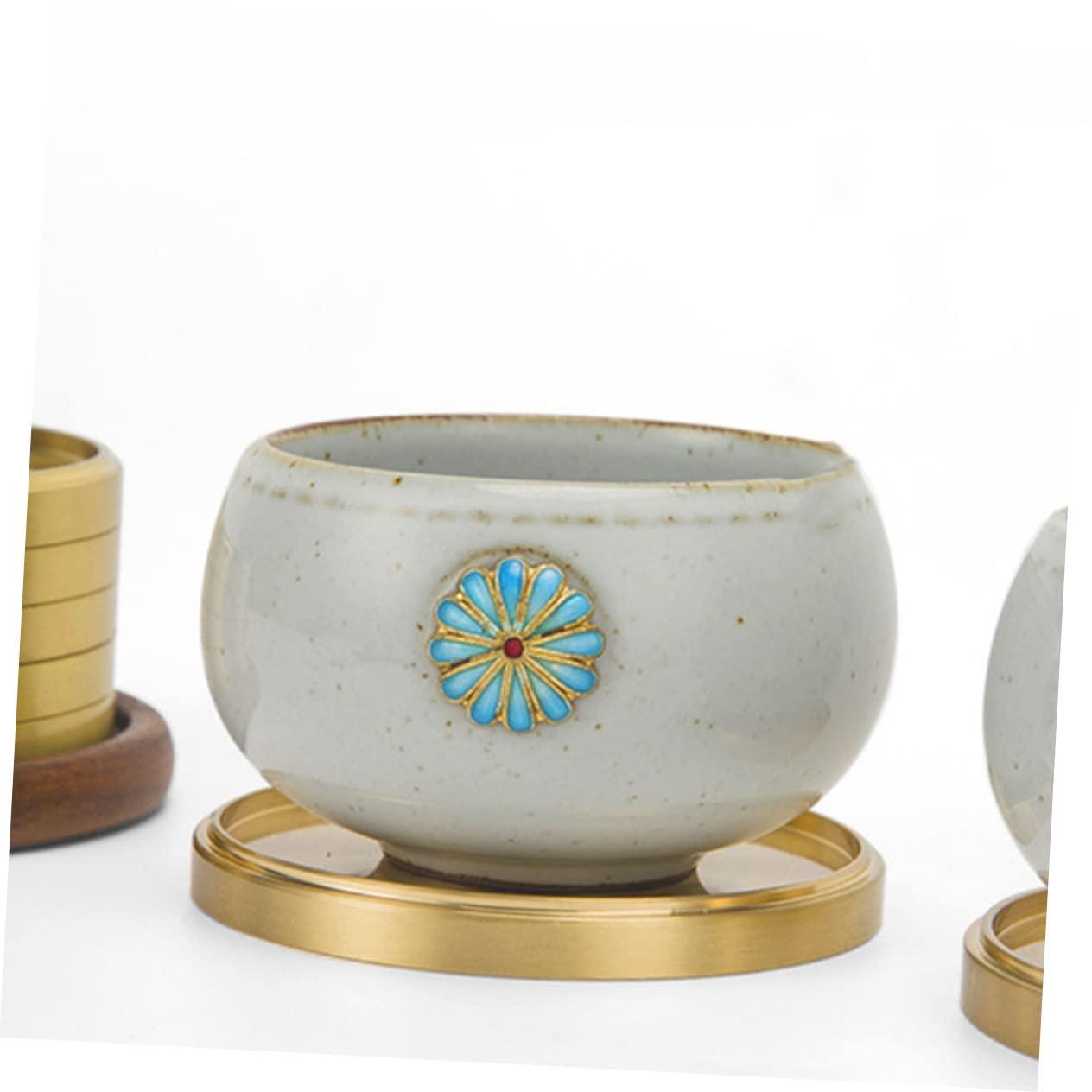 HERFIER 5pcs Copper Cup Coasters Cup Mats Saucers Teacup Storage Holder Coffee Cup Mats 2.59x2.59x0.24in