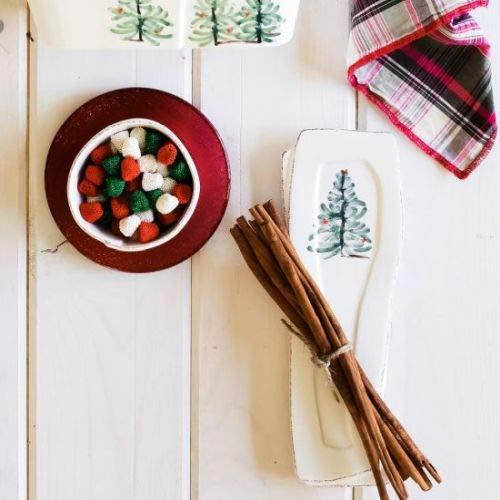 Lastra Holiday White Ceramic Spoon Rest with Fir Tree Design