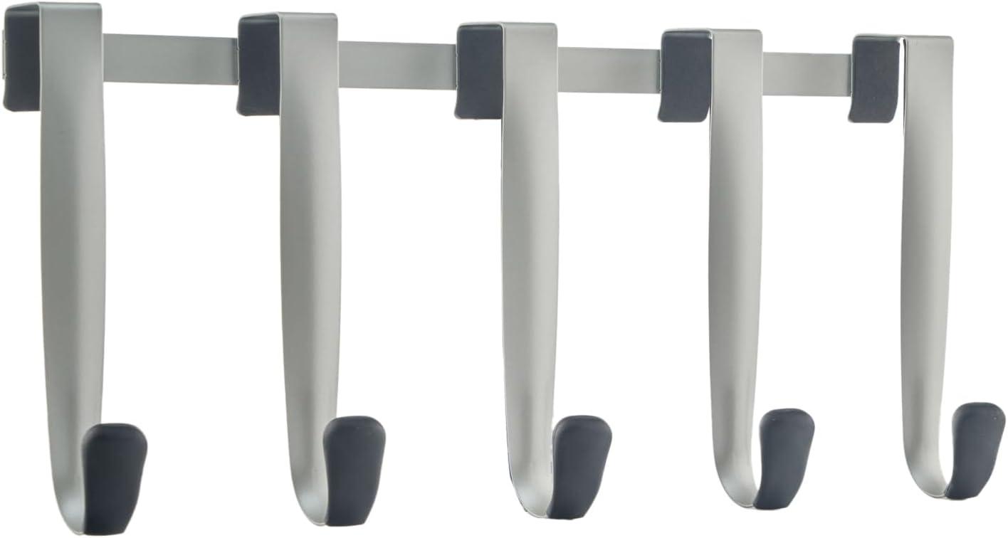 Sleek Nickel Finish Over-the-Door 5-Hook Rack with Protective Rubber