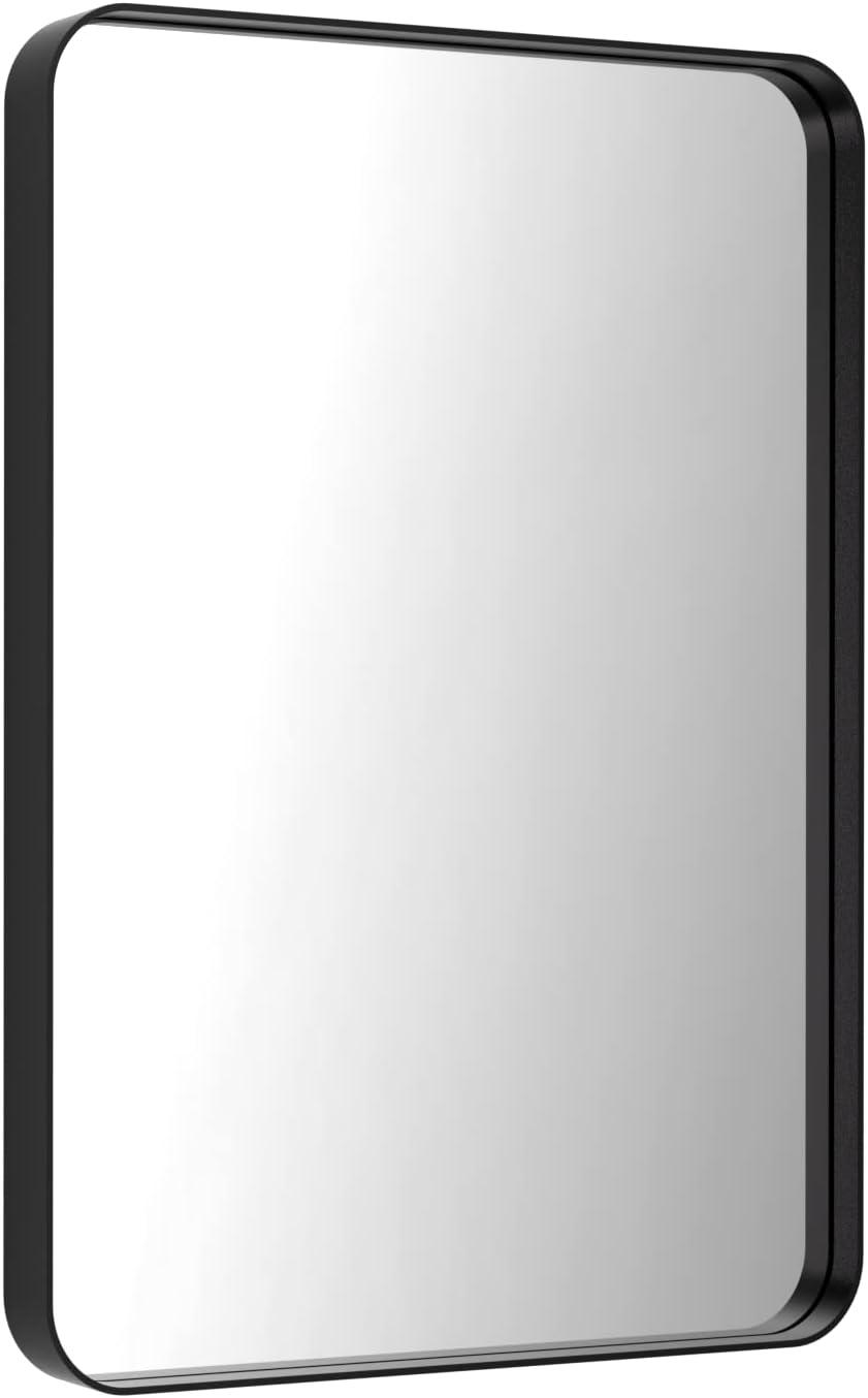 Matte Black Rectangular Aluminum Framed Bathroom Mirror, 30" x 22"