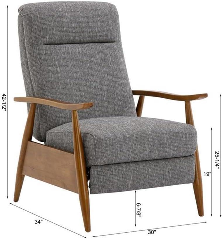 Comfort Pointe Terni Press-Back Recliner Ashen Gray: Stain-Resistant, Chestnut Wood Legs, Foam Fill