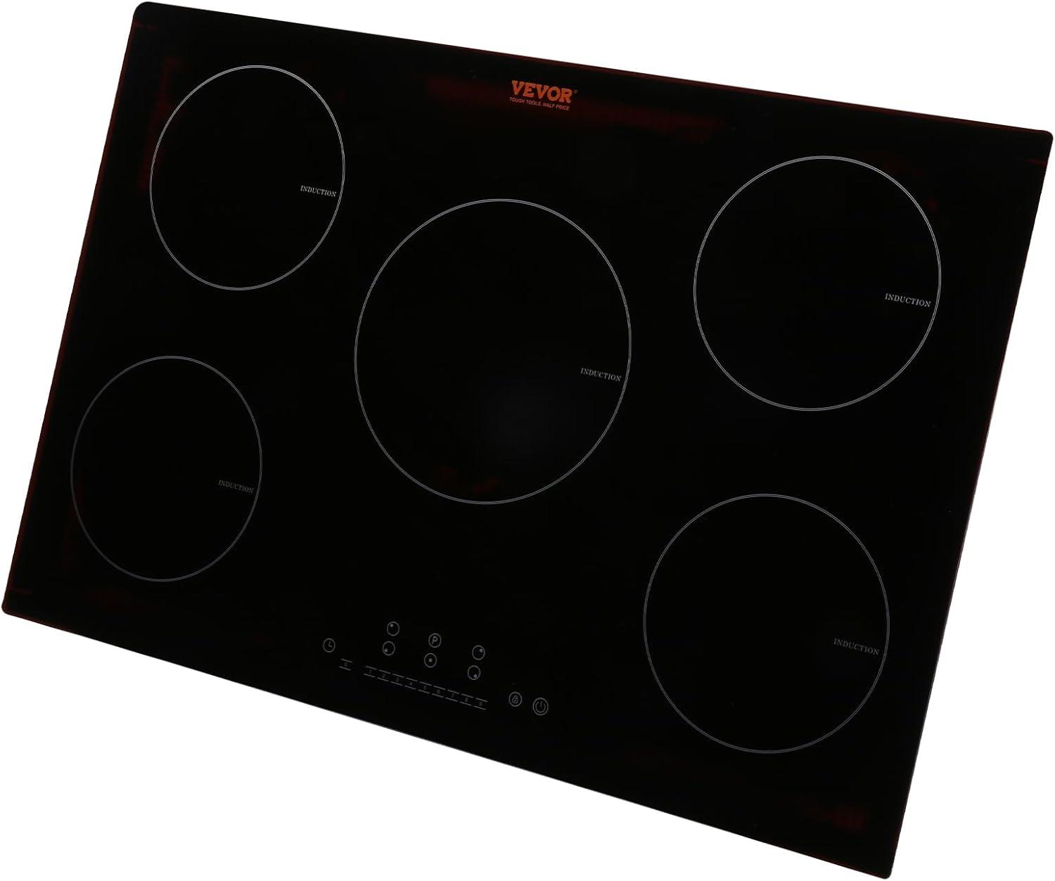 30-Inch Black Ceramic 5-Burner Induction Cooktop with Touch Control