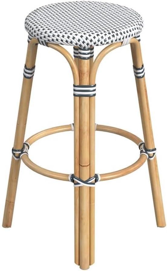 Butler Specialty Rattan Bar Stool Chair in White With Round Seat & Footrest
