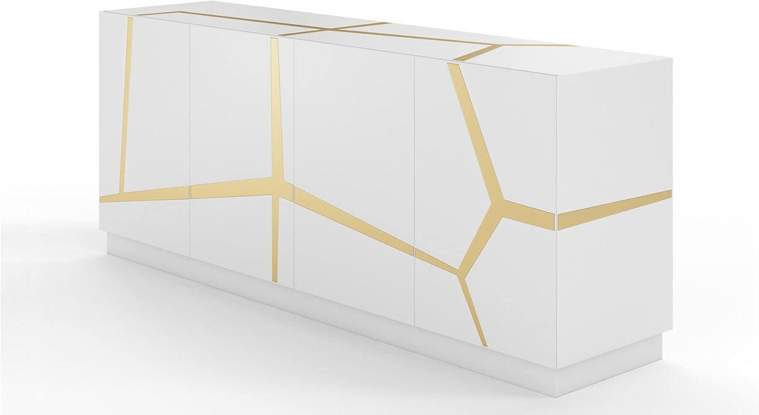 Staton 78.7" White Lacquer Buffet with Gold Accents