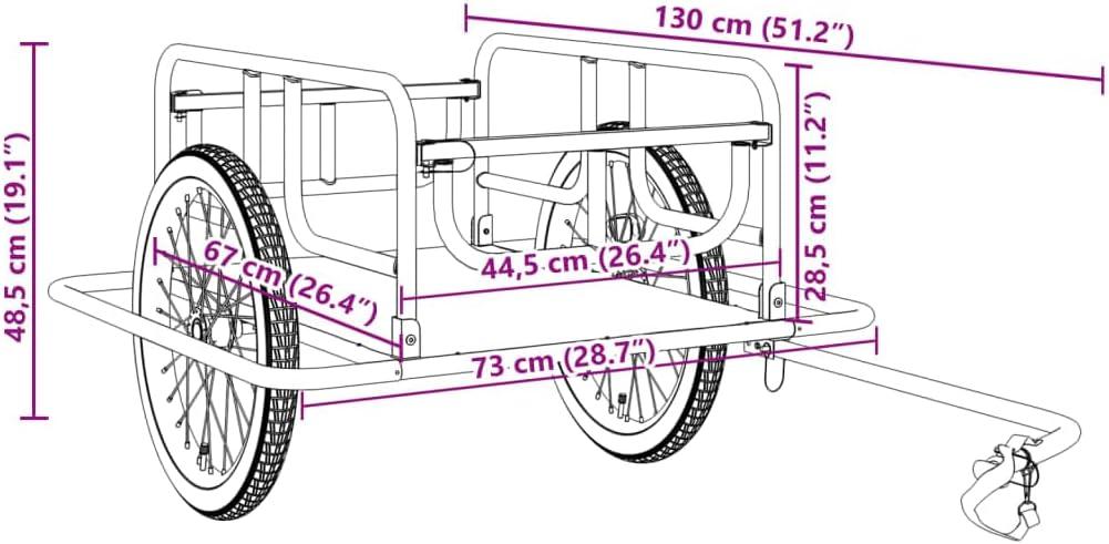 Black Steel Two-Wheeled Bike Cargo Trailer with Quick-Release Hitch