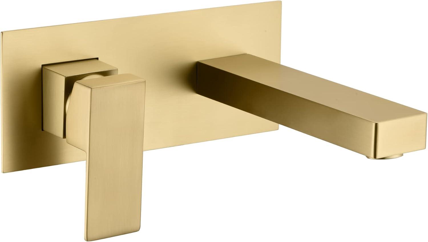 Products sumerain Wall Mount Bathroom Sink Faucet Brushed Gold and Rough in Valve Included, Left-Handed Single Handle