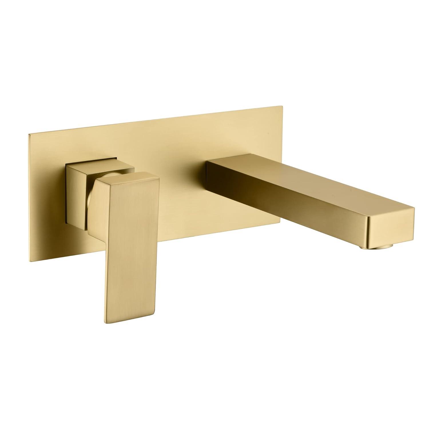 Products sumerain Wall Mount Bathroom Sink Faucet Brushed Gold and Rough in Valve Included, Left-Handed Single Handle