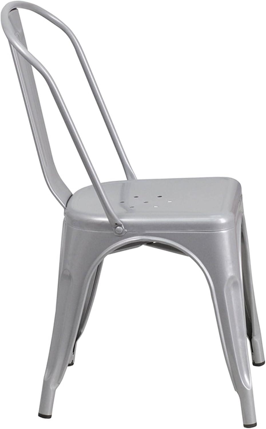 Flash Furniture Commercial Grade Silver Metal Indoor-Outdoor Stackable Chair