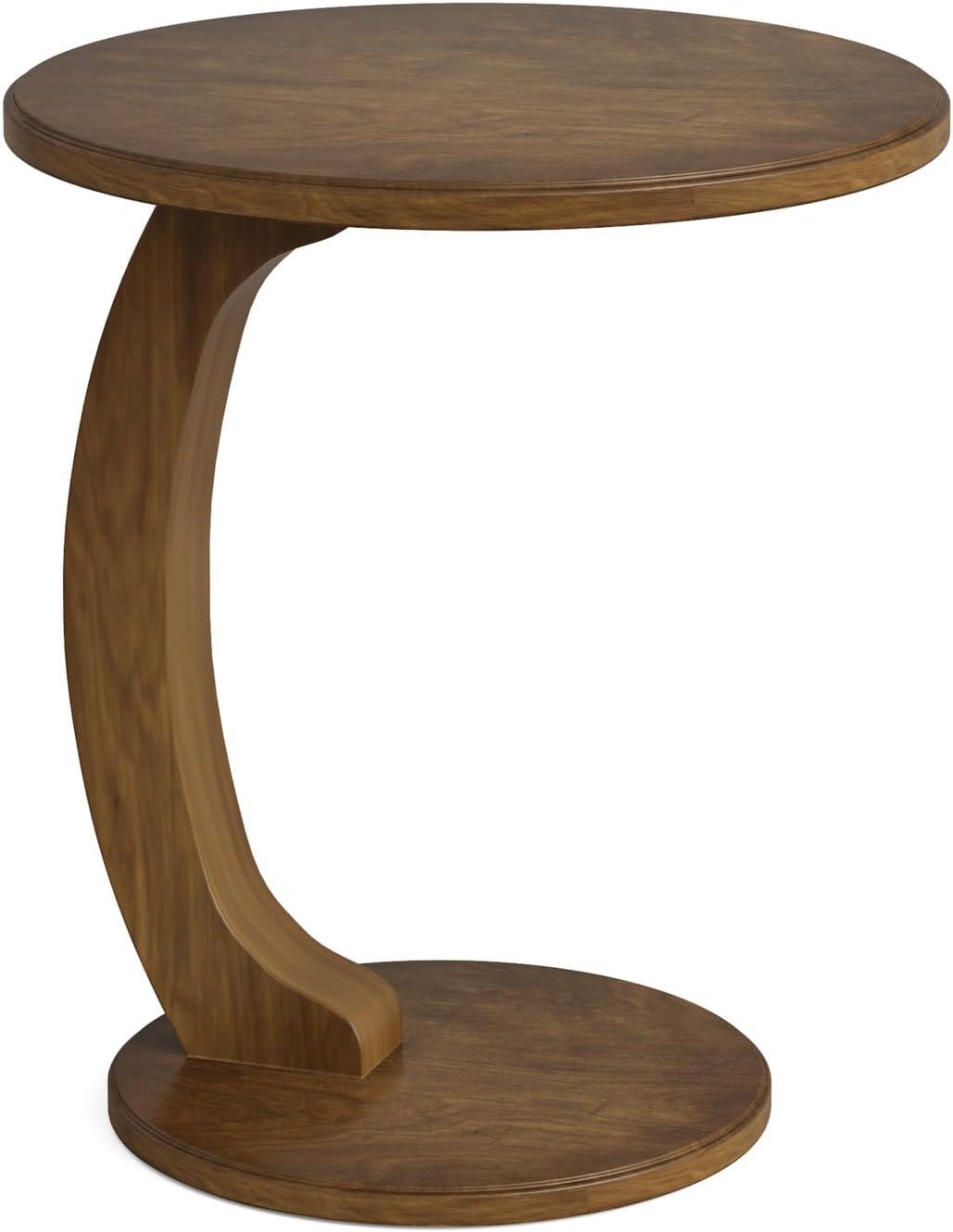 Hommoo C-Shaped End Table, Round Solid Wood Side Table for Living Room Brown