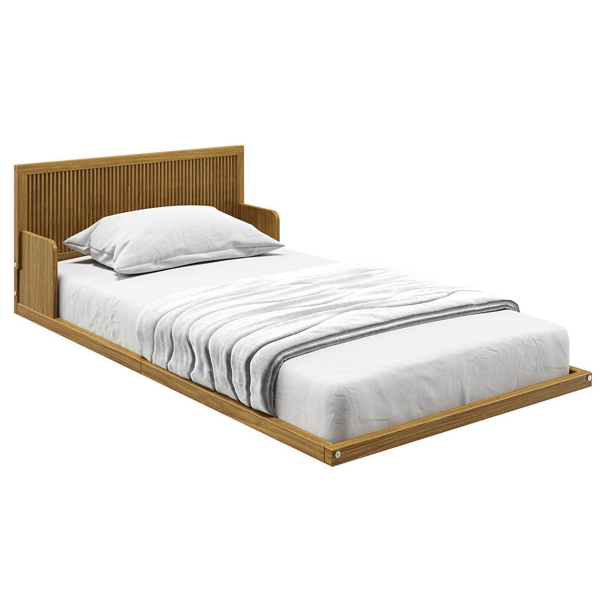 P'Kolino Natural Oak Twin Reeded Wood Floor Bed - Montessori Inspired Floor Bed for Kids - FSC Certified Solid Pine Wood Construction