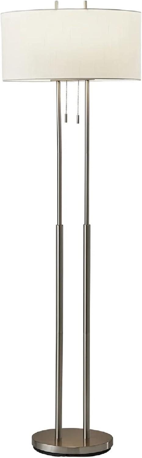 Adjustable Brushed Steel Floor Lamp with Ivory Silk Shade