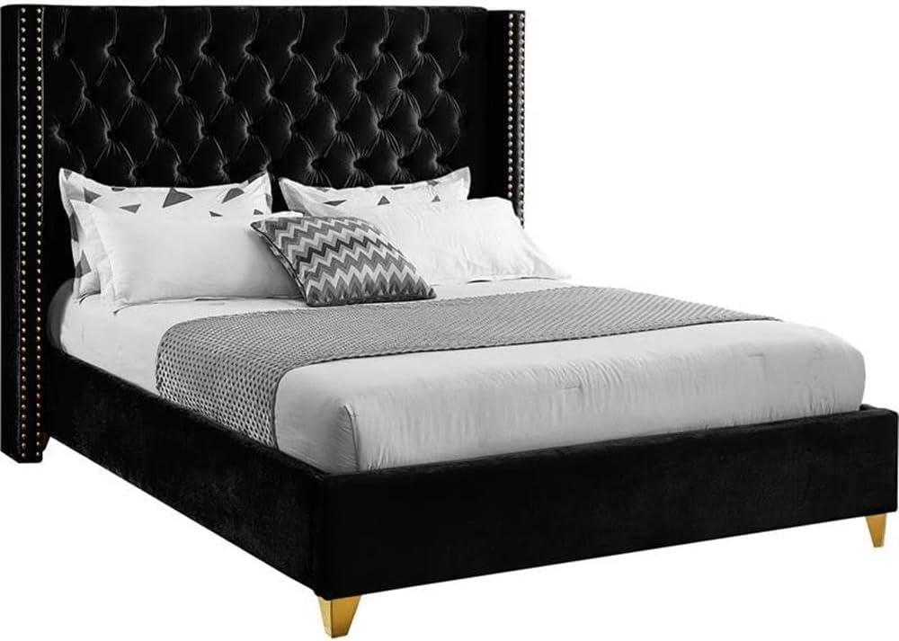 Meridian Furniture Barolo Black Velvet Queen Bed