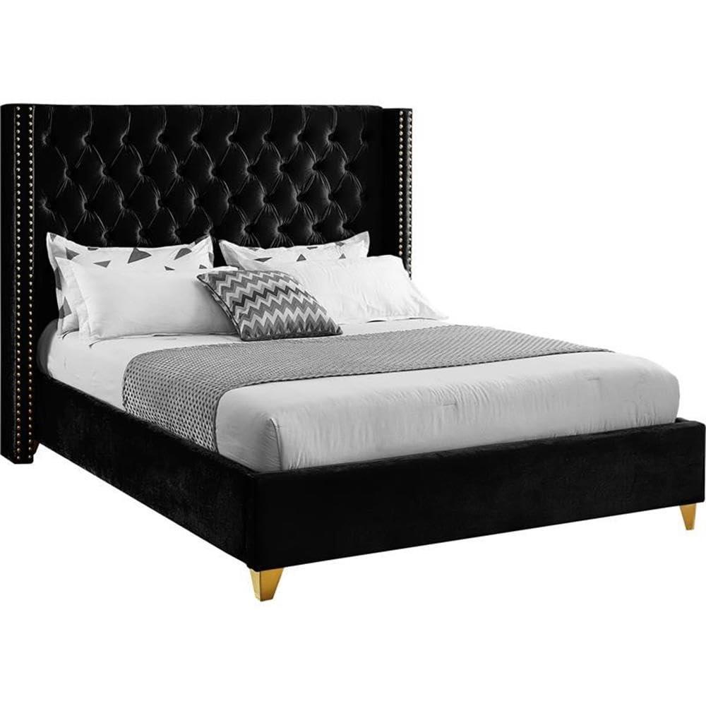Meridian Furniture Barolo Black Velvet Queen Bed