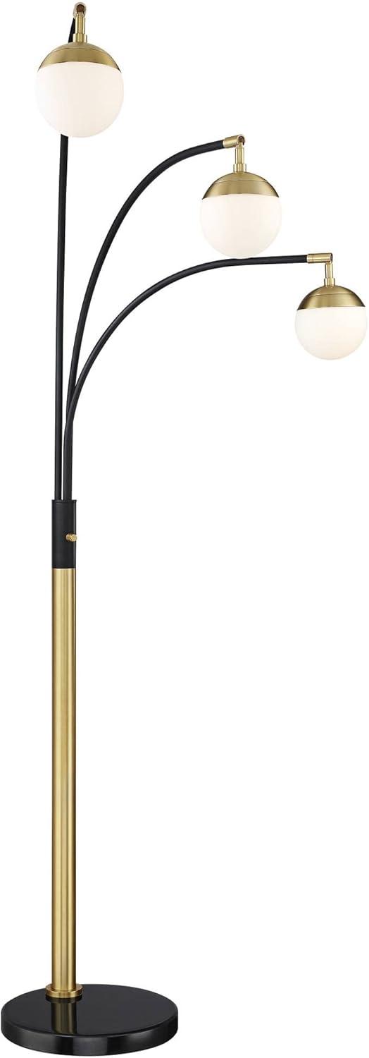 Possini Euro Design Rayne Modern Arc Floor Lamp 72" Tall Gold Black 3 Light LED Adjustable Arm Frosted Glass Globe Shade for Living Room Reading Home