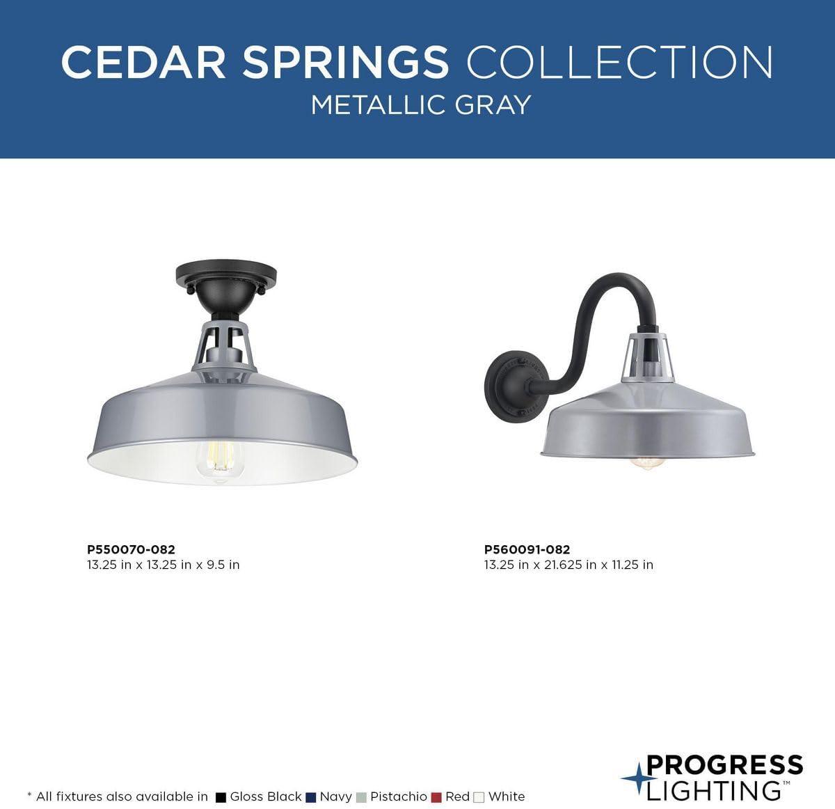 Progress Lighting Cedar Springs 1-Light Outdoor Wall Lantern in Metallic Gray, White Shade