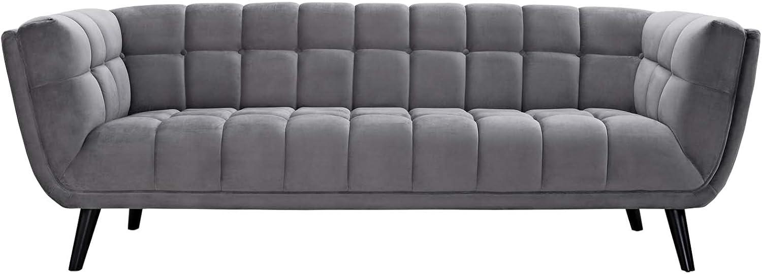 Elegant Gray Velvet Tufted Sofa with Track Arms