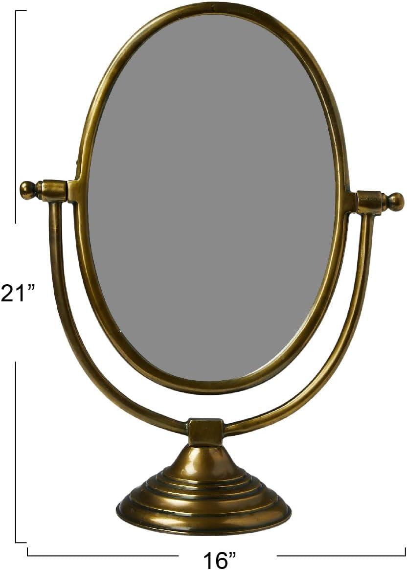 Antique Brass Oval Swivel Vanity Mirror with Aluminum Frame