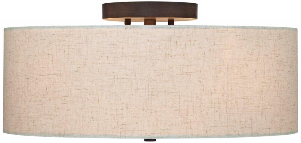 Regency Hill Sylvan Modern Ceiling Light Flush Mount Fixture 18" Wide Bronze 4-Light Oatmeal Fabric Drum Shade for Bedroom Kitchen Living Room Hallway