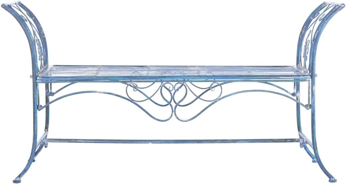 Victorian Elegance 51-inch Mossy Blue Wrought Iron Garden Bench