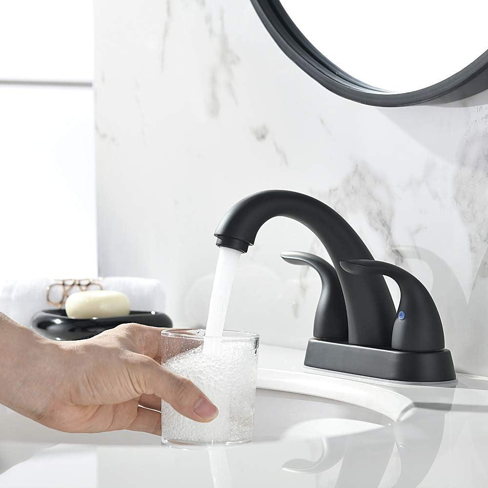 Matte Black 4-Inch Centerset 2-Handle Bathroom Faucet with Drain