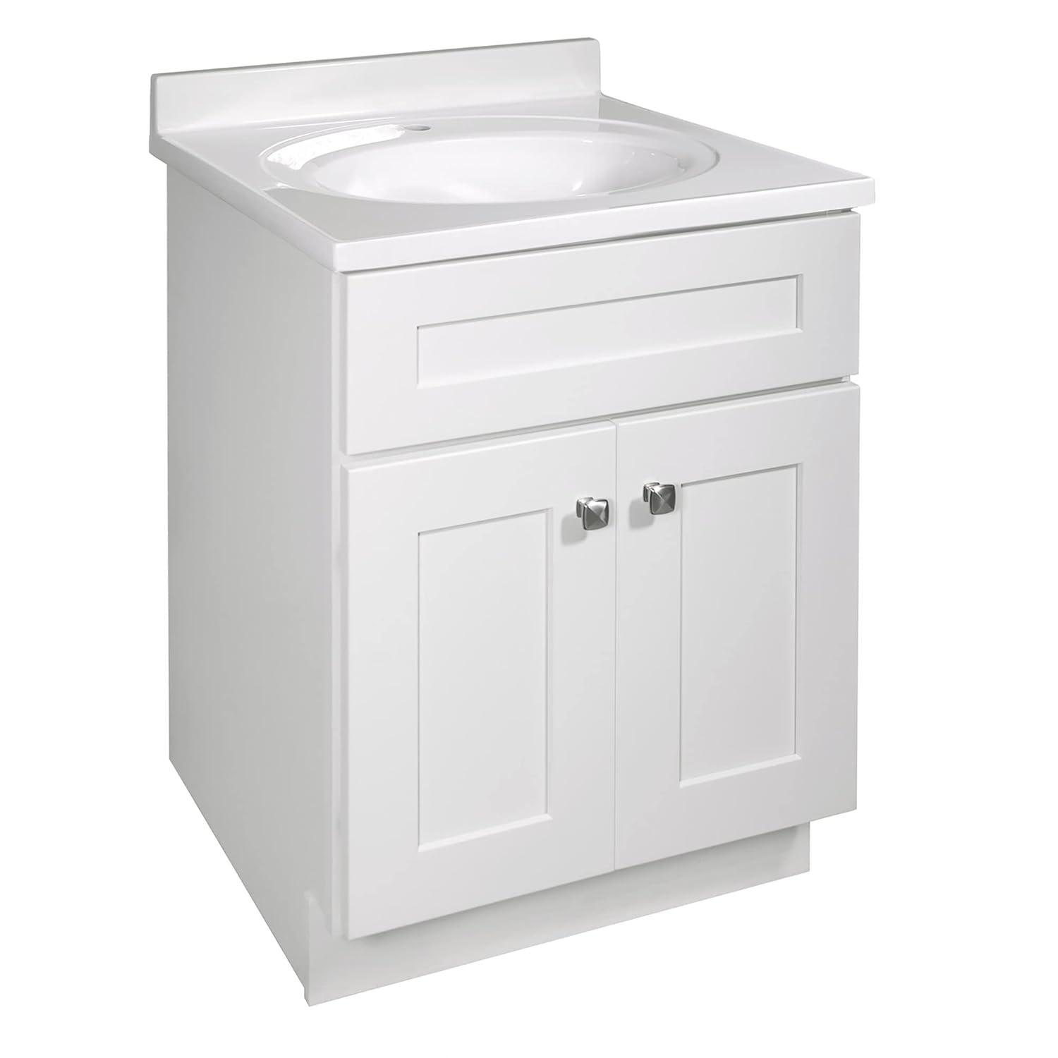 Brookings 24 Inch Bathroom Vanity, Ready to Assemble, Solid Wood, Sherwin Williams® White – Design House, 586933