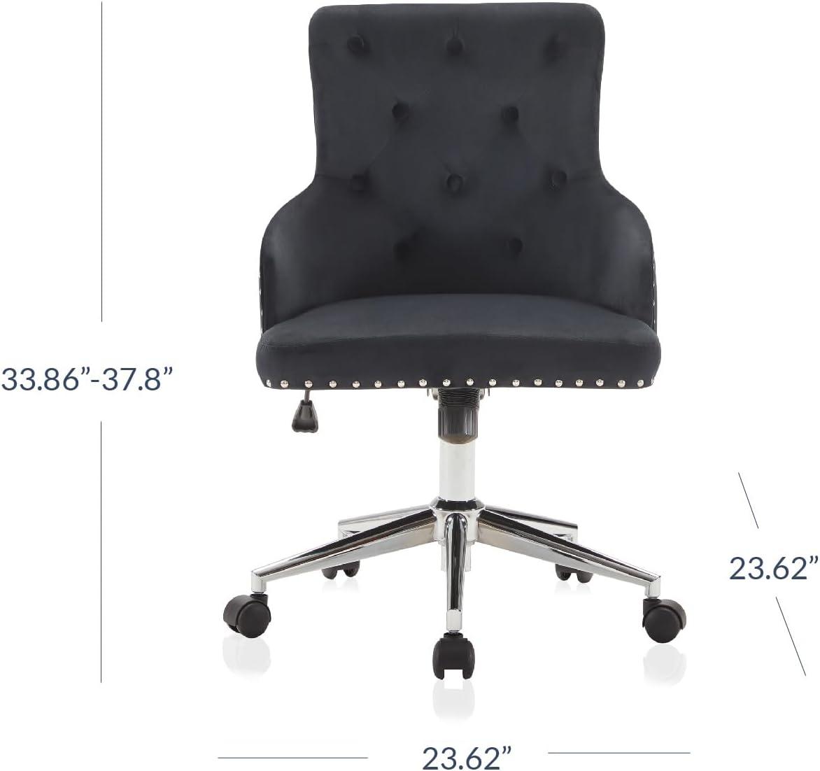 BELLEZE Belden Button-Tufted Upholstered Fabric Mid-Back Swivel Computer Desk Chair, Black & Gold
