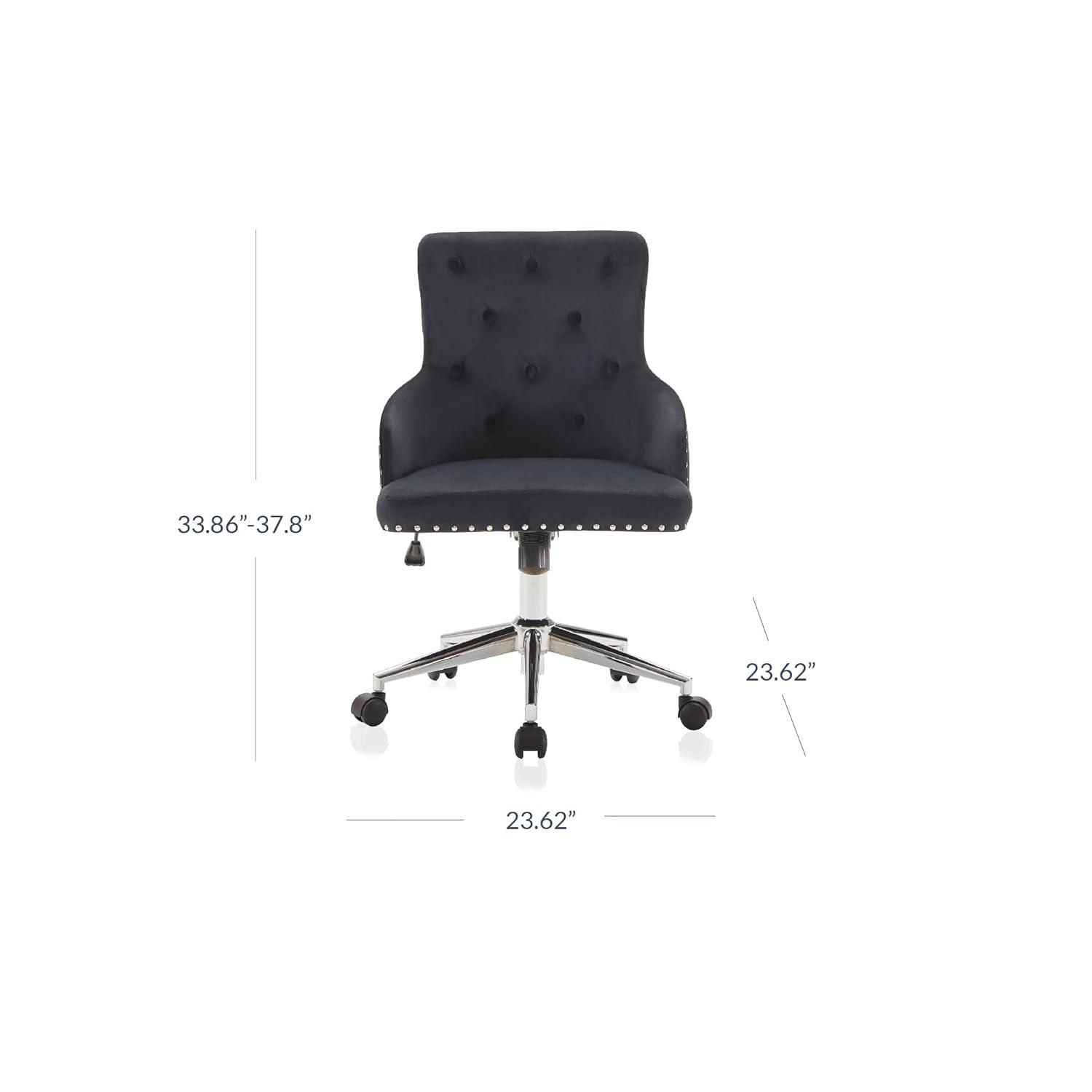 BELLEZE Belden Button-Tufted Upholstered Fabric Mid-Back Swivel Computer Desk Chair, Black & Gold