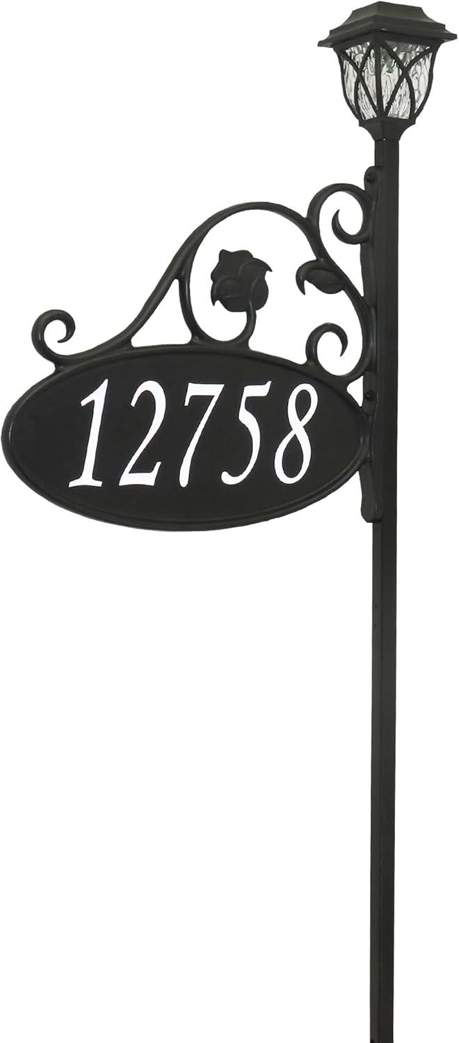 Address America USA Handcrafted, Double-Sided Park Place Reflective Address Sign With Solar Light - 58" Pole