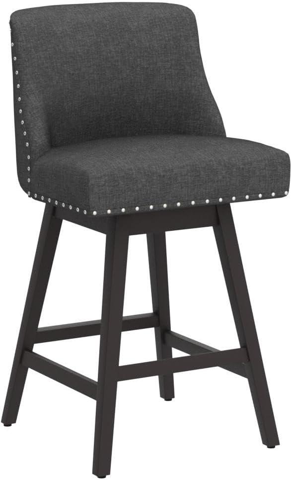 Charcoal Gray Swivel Counter Height Bar Stools with Wood Legs, Set of 2