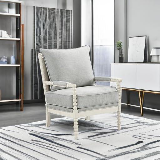 Kaylee Spindle Chair in Smoke Gray Fabric with White Frame