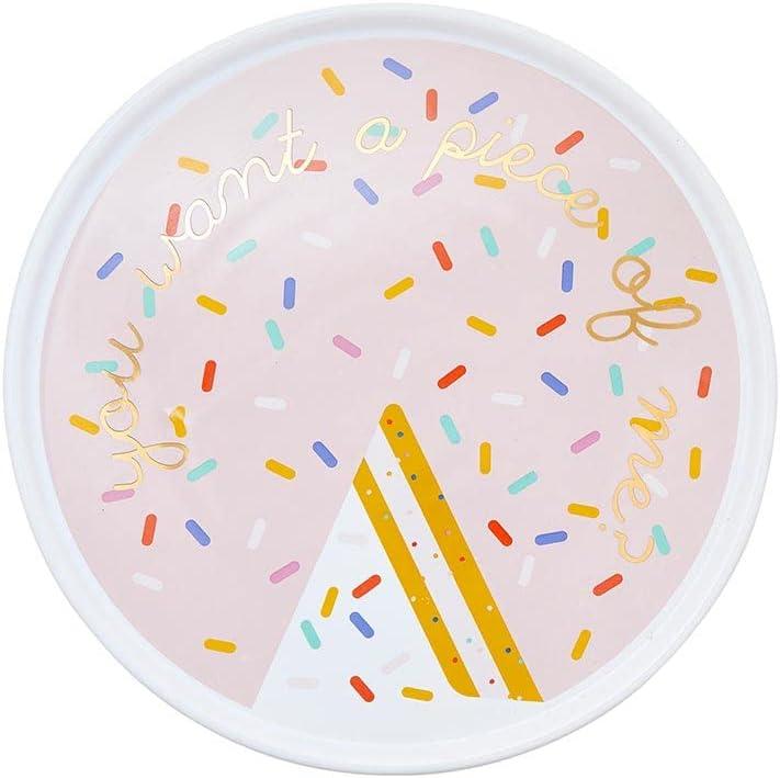 Round Pink Ceramic Pedestal Cake Stand with Sprinkles