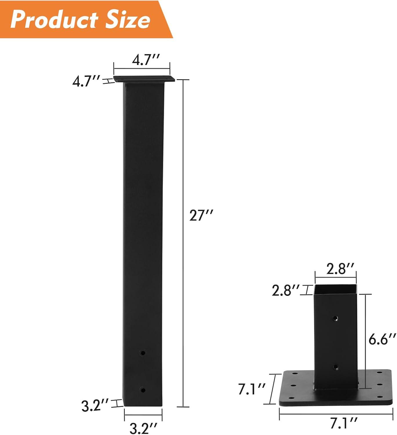 Mailbox Post with Post Base, 27" High Mounting Post, Heavy Duty Q235 Steel Mailbox Posts for Outside, Mailbox Post Kit for Sidewalk and Street Curbside, Black