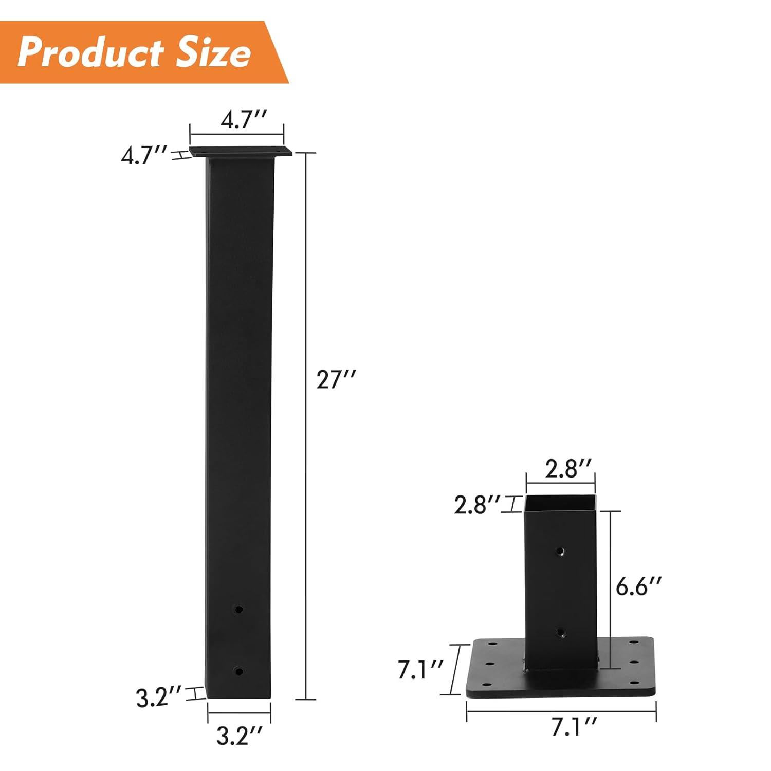 Mailbox Post with Post Base, 27" High Mounting Post, Heavy Duty Q235 Steel Mailbox Posts for Outside, Mailbox Post Kit for Sidewalk and Street Curbside, Black