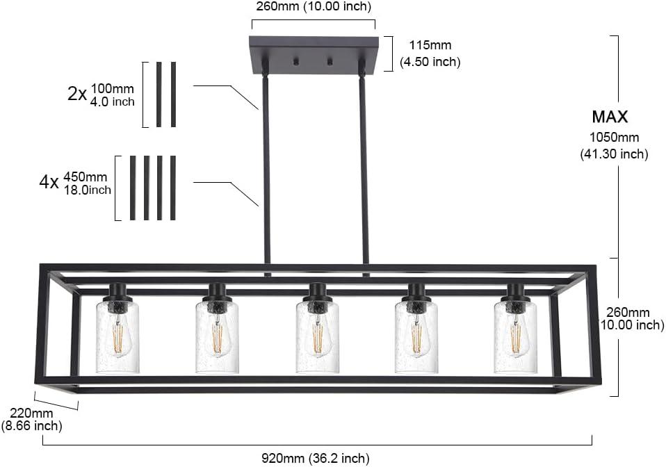 Black 5-Light Kitchen Island Chandelier with Glass Shades