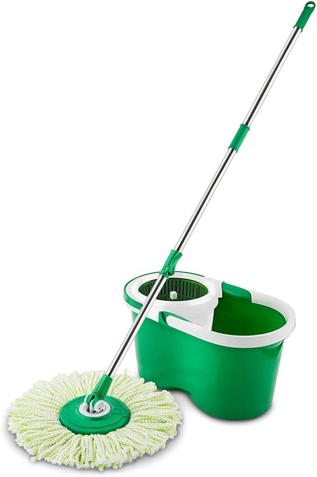 JepoIA All-In- One Microfiber Spin Mop and Bucket Floor Cleaning System, 2 Gallons, Green & White