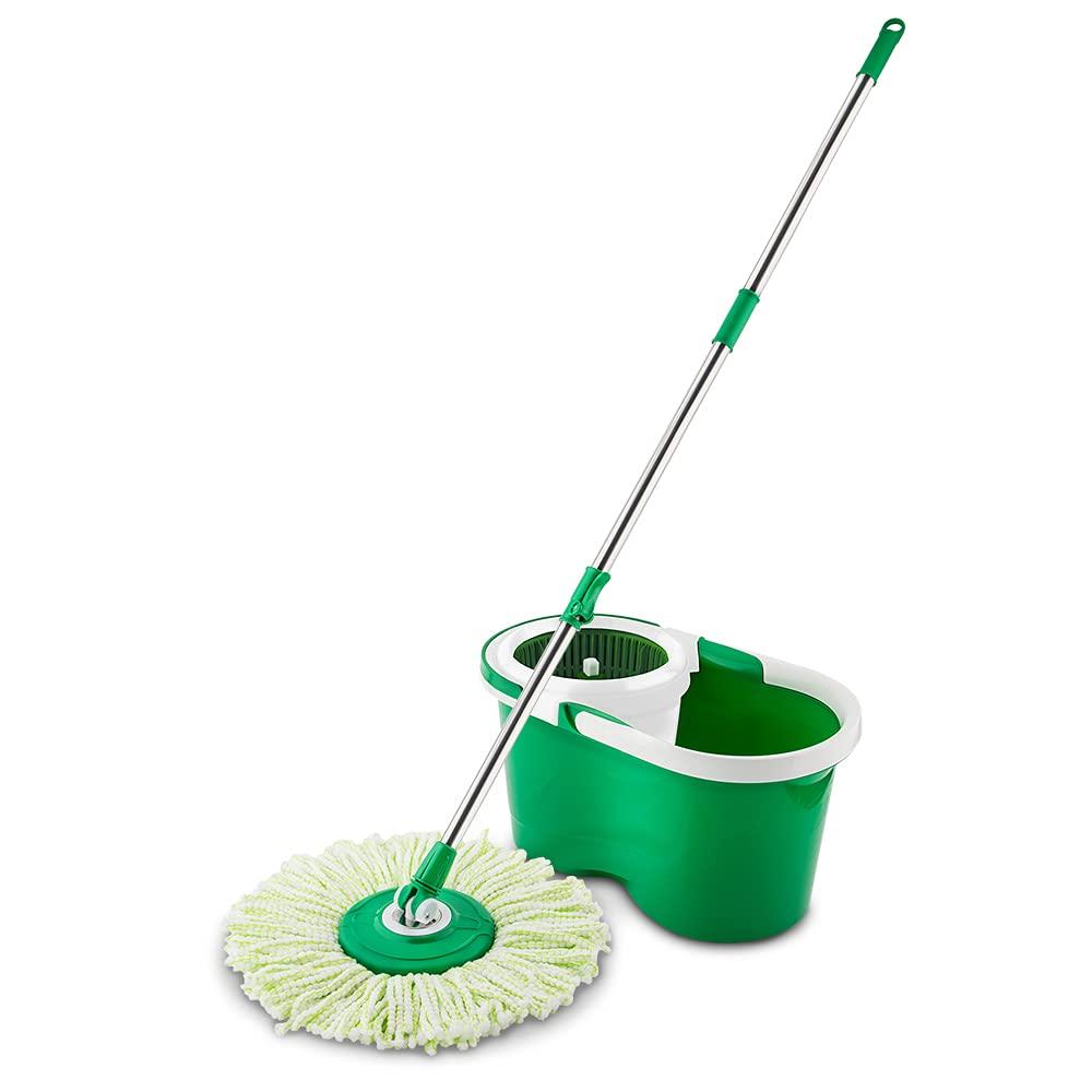 JepoIA All-In- One Microfiber Spin Mop and Bucket Floor Cleaning System, 2 Gallons, Green & White