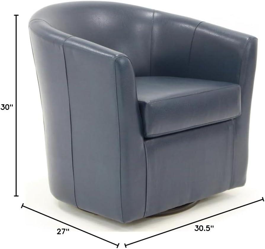 Peacock Blue Faux Leather Swivel Barrel Accent Chair