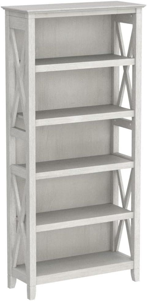 Bush Furniture Key West Tall 5 Shelf Bookcase, Set of 2, Linen White Oak