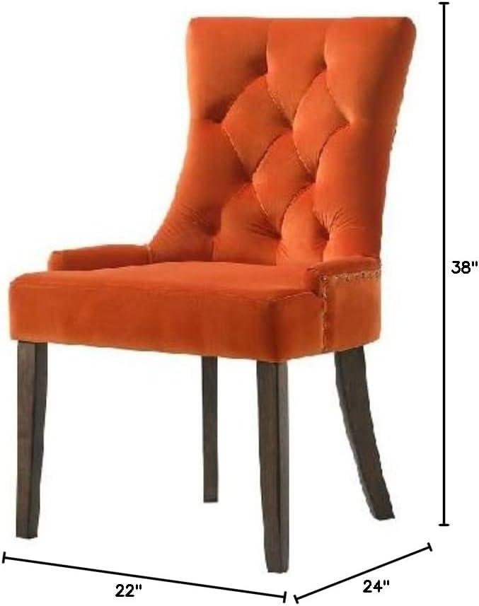 22" Farren Accent Chair Orange Velvet/Espresso Finish - Acme Furniture: Tufted, Nailhead Trim, Linen Upholstery, Wood Frame