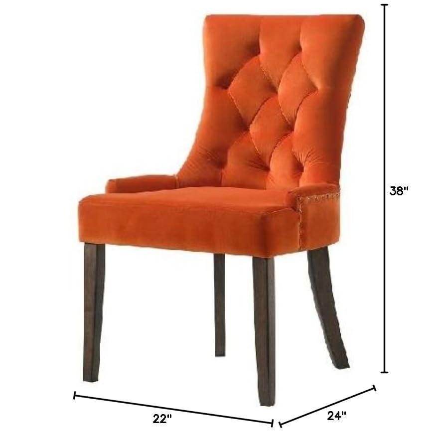 22" Farren Accent Chair Orange Velvet/Espresso Finish - Acme Furniture: Tufted, Nailhead Trim, Linen Upholstery, Wood Frame